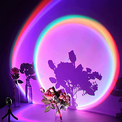 X-Kim 16 Colors Sunset Lamp Projector 360 Degree Rotation Color Changing Rainbow Projection Light Romantic Visual LED Light with Tripod Sunset Floor Lamp for Photography Home Party Bedroom