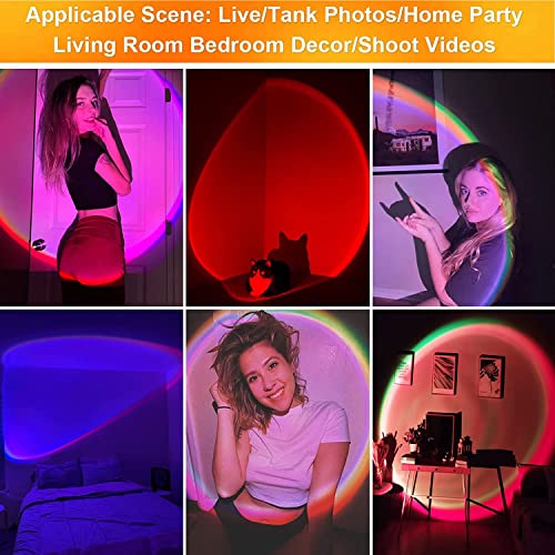 X-Kim 16 Colors Sunset Lamp Projector 360 Degree Rotation Color Changing Rainbow Projection Light Romantic Visual LED Light with Tripod Sunset Floor Lamp for Photography Home Party Bedroom