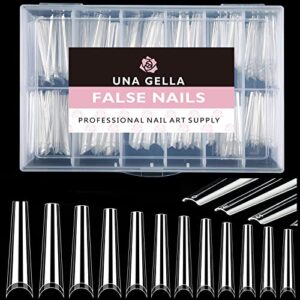 una gella fake false coffin nails tips no c curve 216pcs extra long acrylic nail tips for nail art / extension, home diy salon 12 sizes gelly tips, clear, xxl
