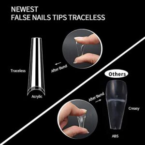 UNA GELLA Fake False Coffin Nails Tips No C Curve 216PCS Extra Long Acrylic Nail Tips For Nail Art / Extension, Home DIY Salon 12 Sizes Gelly Tips, Clear, XXL