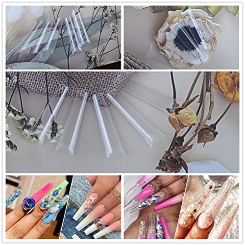 UNA GELLA Fake False Coffin Nails Tips No C Curve 216PCS Extra Long Acrylic Nail Tips For Nail Art / Extension, Home DIY Salon 12 Sizes Gelly Tips, Clear, XXL