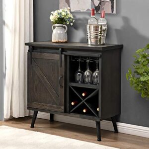 firstime & co. dark brown rogan barn door bar cabinet storage with sliding door for entryway, dining room or kitchen, wood, 31.5 x 14.5 x 31 inches