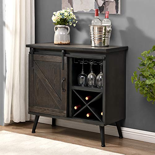 FirsTime & Co. Dark Brown Rogan Barn Door Bar Cabinet Storage with Sliding Door for Entryway, Dining Room or Kitchen, Wood, 31.5 x 14.5 x 31 inches