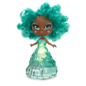 skyrocket crystalina dolls - turquoise girls collectible toys with color changing led dress and amulet necklace