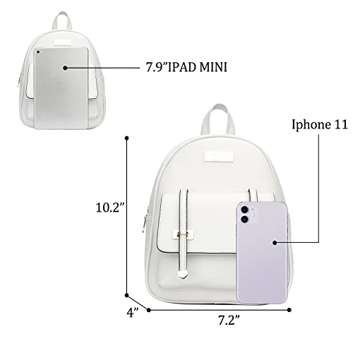 KKXIU Women Small Backpack Purse Convertible Leather Mini Daypacks Crossbody Shoulder Bag (White)