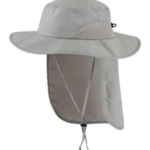 Home Prefer UPF50+ Mens Sun Hat with Neck Flap Wide Brim Mesh Fishing Hat Windproof Safari Hat Light Grey