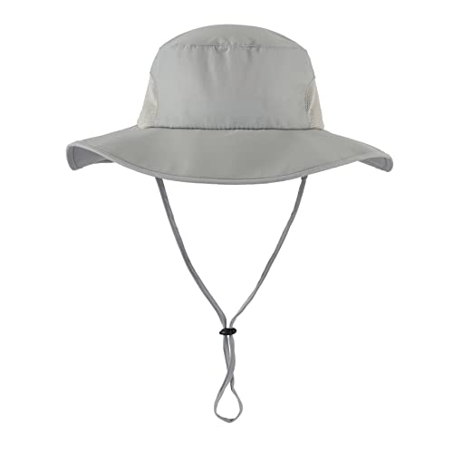 Home Prefer UPF50+ Mens Sun Hat with Neck Flap Wide Brim Mesh Fishing Hat Windproof Safari Hat Light Grey