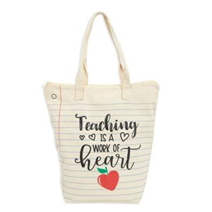Sparkle and Bash Canvas Tote Bag for Teacher Appreciation Gifts, Teaching is a Work of Heart (14.5 x 15 x 6 In)
