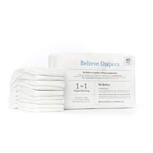 believe baby bamboo baby diapers size 1 - premium, super-absorbent, hypoallergenic for sensitive skin, chemical-free, unscented, eco-friendly diaper for babies 8-14 lbs - 60 ct