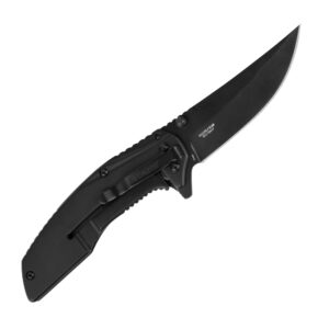 Kershaw Outright Black Pocket Knife, 3 inch 8Cr13MoV Stainless Steel Blade, SpeedSafe Opening, Stainless Steel Handle with PVD Coating, 8320BLK