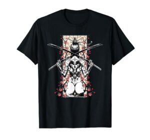 japanese samurai girl and vintage sakura cherry blossom gift t-shirt