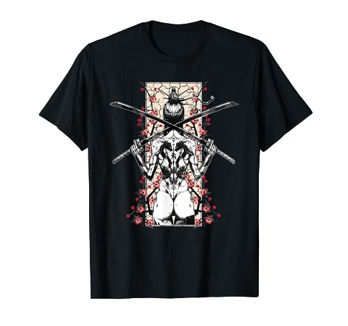 Japanese Samurai Girl and Vintage Sakura Cherry Blossom Gift T-Shirt