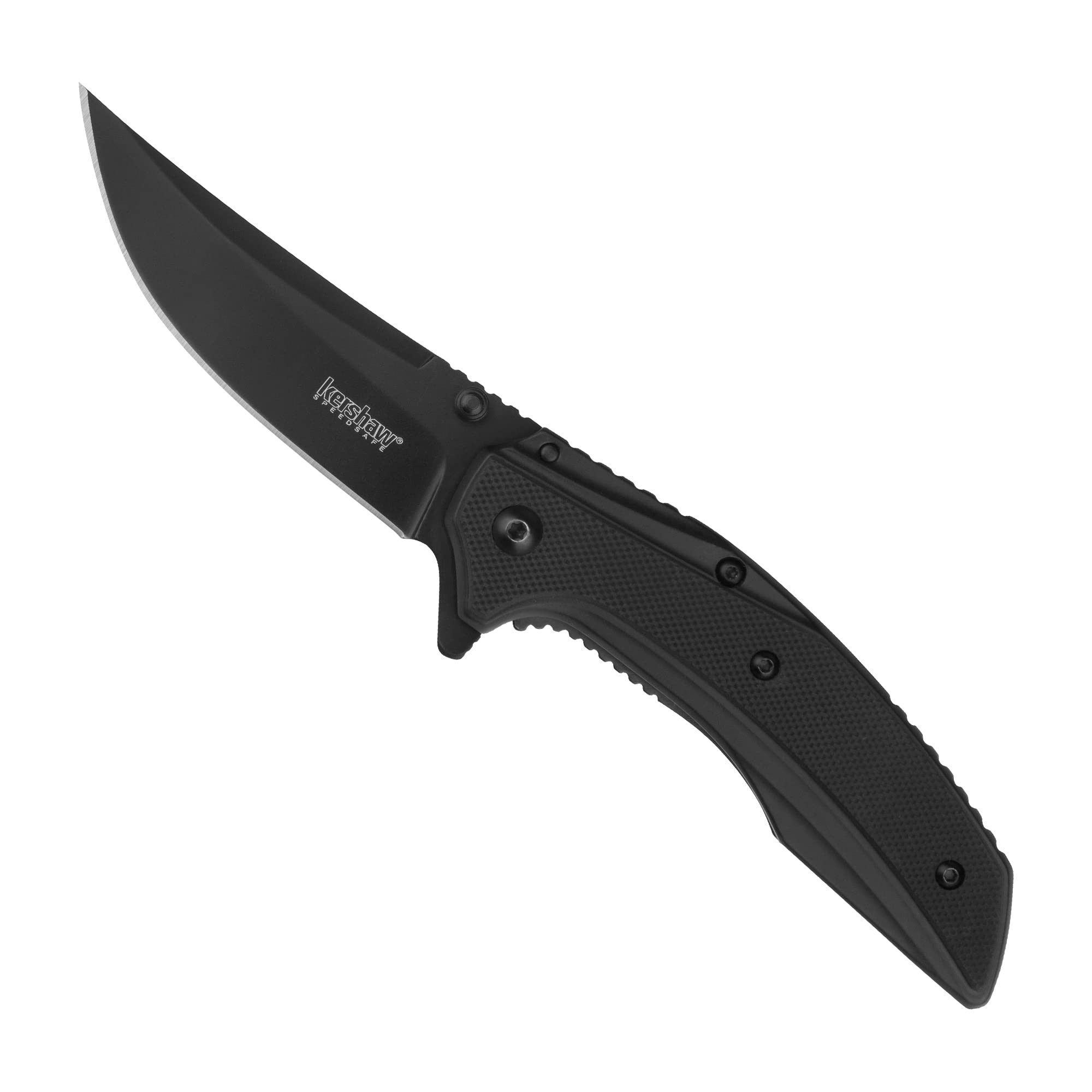 Kershaw Outright Black Pocket Knife, 3 inch 8Cr13MoV Stainless Steel Blade, SpeedSafe Opening, Stainless Steel Handle with PVD Coating, 8320BLK