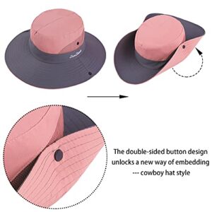 Cooraby 4 Pack UV Women Summer Sun Hat Ponytail Hole Cap Wide Brim Hat Beach Cap for Hiking and Fishing