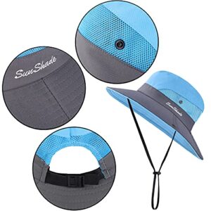 Cooraby 4 Pack UV Women Summer Sun Hat Ponytail Hole Cap Wide Brim Hat Beach Cap for Hiking and Fishing