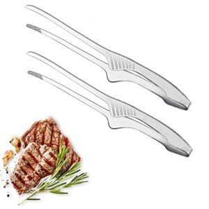 2 pieces stainless steel grill tongs for korean and japanese bbq clean & convenient use,non-slip serrated tips,ideal for cooking self-standing tongs for salad,grill,camping,buffet,oven