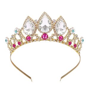 tiaras for girls, didder princess crowns and tiaras for little girls tiara, crystal crown for girls gold birthday crown red gem princess crown for kids for flower girls and prom, christmas gifts