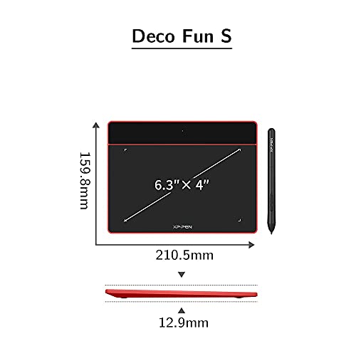 Drawing Tablet XPPen Deco Fun S Graphic Tablet with 8192 Levels Pressure, Artist Tablet 8 for Student E-Learning and Online Teaching Compatible with Window/Mac/Android/Chrome/Linux(Red, 6x4 Inch)