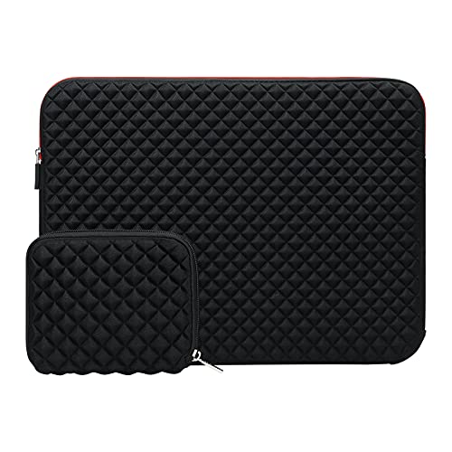 MOSISO Laptop Sleeve Compatible with 17-17.3 inch Dell XPS/HP Pavilion/Ideapad/Acer/Alienware/HP Omen, Neoprene Diamond Foam Carrying Bag Cover with Corner Protection & Small Case, Black