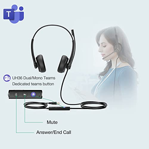 Yealink UH34 USB Wired Headset with Microphone - Stereo Headphones with Noise Cancelling,Professional Business Headphones VoIP Phone Computer Call Center Office(Ultra Light)