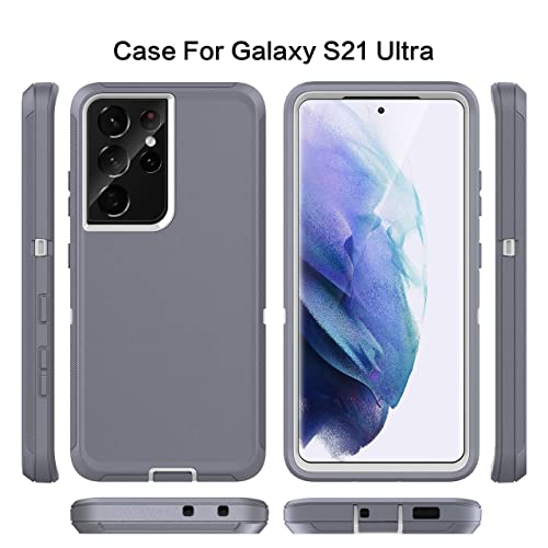 MXX Case Compatible with Galaxy S21 Ultra, 3-Layer Super Full Heavy Duty Body Bumper Cover/Shock Protection/Dust Proof, Designed for Samsung Galaxy S21 Ultra 5g (6.8 Inch) 2021 - (Gray/White)