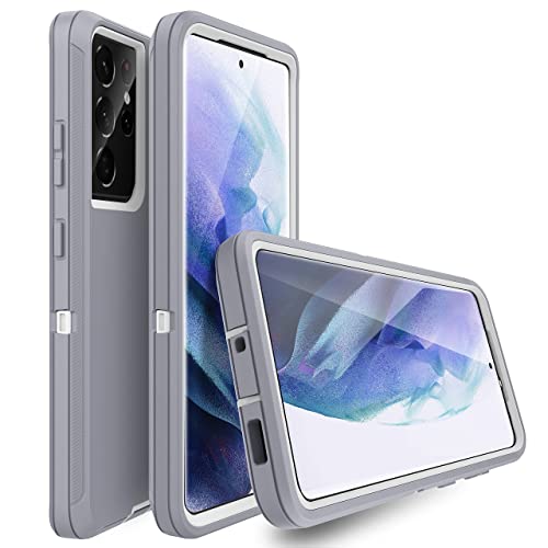 MXX Case Compatible with Galaxy S21 Ultra, 3-Layer Super Full Heavy Duty Body Bumper Cover/Shock Protection/Dust Proof, Designed for Samsung Galaxy S21 Ultra 5g (6.8 Inch) 2021 - (Gray/White)