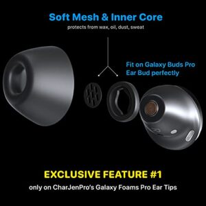 CharJenPro Memory Foam Ear Tips and Wax Guard for Galaxy Buds Pro and Jabra 85t. No Silicone Ear Tip Pain. Fits in Case. Ear Tips for Galaxy Buds Pro Foam Ear Tips Replacement.