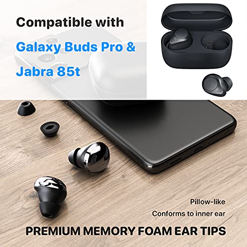 CharJenPro Memory Foam Ear Tips and Wax Guard for Galaxy Buds Pro and Jabra 85t. No Silicone Ear Tip Pain. Fits in Case. Ear Tips for Galaxy Buds Pro Foam Ear Tips Replacement.