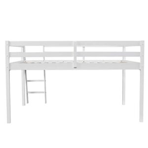 VINGLI Junior Low Loft Bed with Stairs, White Wood Loft Bed Full Size for Adults, Kids and Young Teens, No Box Spring Required,Wood Slat Support