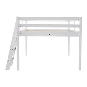 VINGLI Junior Low Loft Bed with Stairs, White Wood Loft Bed Full Size for Adults, Kids and Young Teens, No Box Spring Required,Wood Slat Support