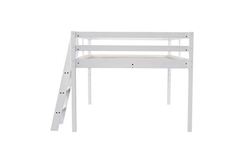 VINGLI Junior Low Loft Bed with Stairs, White Wood Loft Bed Full Size for Adults, Kids and Young Teens, No Box Spring Required,Wood Slat Support