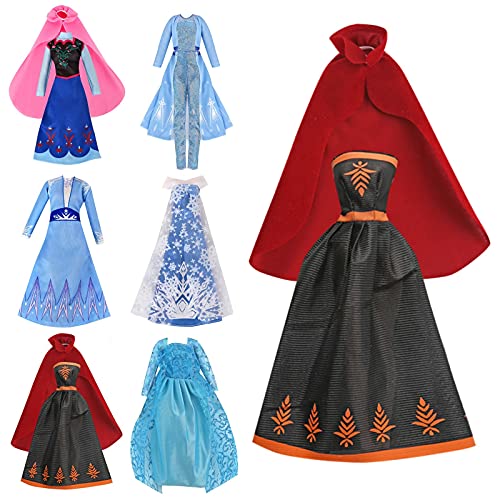 Frozzens Doll-Clothes Dresses for Girls - Fits 11.5 Inch Barbi Doll Clothes and Accessories Including 6 Set Princess Snowflake Queen Gown Costume Outfits - Frozzens Toys for Girls Gift