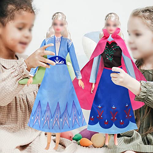 Frozzens Doll-Clothes Dresses for Girls - Fits 11.5 Inch Barbi Doll Clothes and Accessories Including 6 Set Princess Snowflake Queen Gown Costume Outfits - Frozzens Toys for Girls Gift