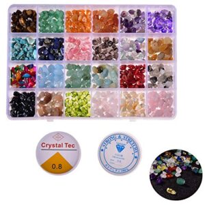 4~8mm crystal beads for diy jewelry making, chips gemstone beads kit,24 colors natural gemstones beads kit with organizer box & 2 rolls of crystal string for making jewelry supplies necklace type h