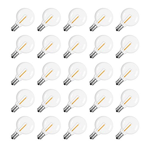 Meconard G40 Led Replacement Light Bulbs, E12 Screw Base Shatterproof Globe Bulbs for Outdoor String Lights, 1Watt Equvalent to 5 Watt Incandescent Bulbs,Warm White, 25Pack