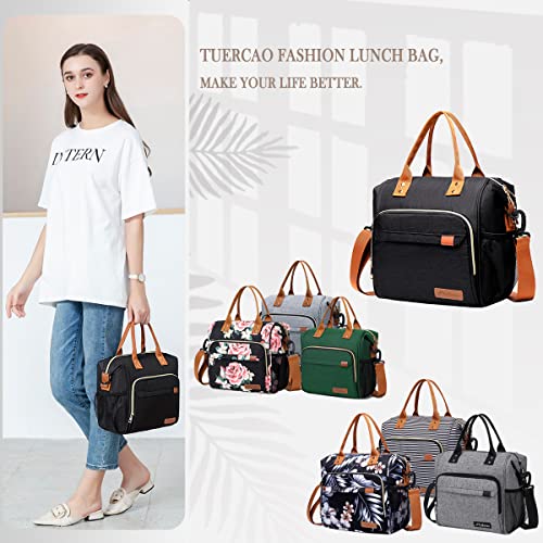 Insulated Lunch Bag - Large Portable Cooler Lunch Box for Office Work Picnic Beach Workout - Reusable Freezable Tote Lunch Bag Organizer with Adjustable Shoulder Strap for Women Men Adult,Black