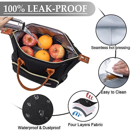 Insulated Lunch Bag - Large Portable Cooler Lunch Box for Office Work Picnic Beach Workout - Reusable Freezable Tote Lunch Bag Organizer with Adjustable Shoulder Strap for Women Men Adult,Black