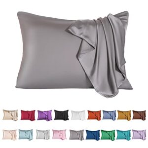mulberry silk pillowcase for hair and skin,standard size cooling silk pillow case with hidden zipper,allergen proof dual sides soft breathable smooth silk pillow cover for women(standard,dark gray)