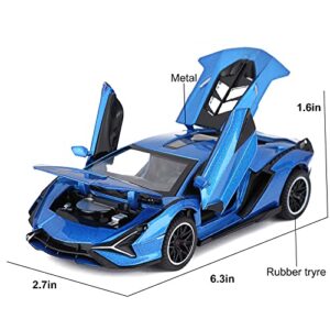 SASBSC Toy Cars Lambo Sian FKP3 Metal Model Car with Light and Sound Pull Back Toy Car for Boys Age 3 + Year Old (Blue)