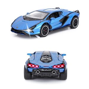 SASBSC Toy Cars Lambo Sian FKP3 Metal Model Car with Light and Sound Pull Back Toy Car for Boys Age 3 + Year Old (Blue)