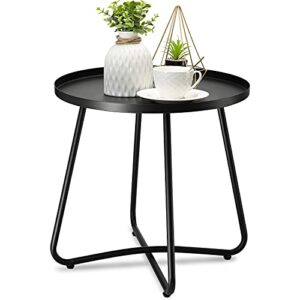 danpinera outdoor side tables, weather resistant steel, small round end table for patio yard balcony garden bedside black