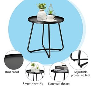 danpinera Outdoor Side Tables, Weather Resistant Steel, Small Round End Table for Patio Yard Balcony Garden Bedside Black