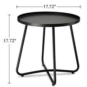 danpinera Outdoor Side Tables, Weather Resistant Steel, Small Round End Table for Patio Yard Balcony Garden Bedside Black