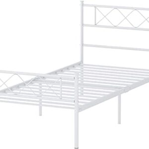 Weehom Twin Bed Frames for Kids Mattress Foundation No Box Spring Needed Large Storage Space Platform Bed Twin White