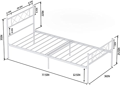 Weehom Twin Bed Frames for Kids Mattress Foundation No Box Spring Needed Large Storage Space Platform Bed Twin White