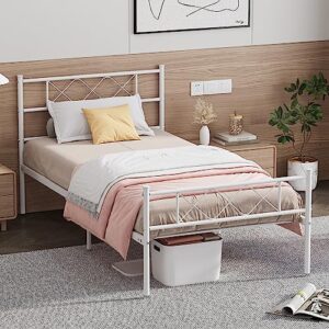 weehom twin bed frames for kids mattress foundation no box spring needed large storage space platform bed twin white