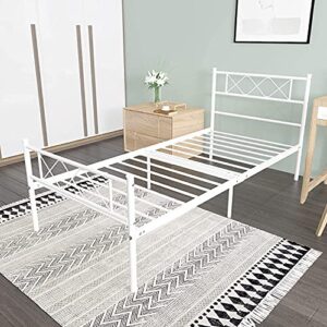 Weehom Twin Bed Frames for Kids Mattress Foundation No Box Spring Needed Large Storage Space Platform Bed Twin White