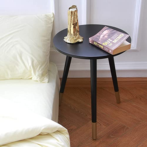 AWASEN Round Side Table, Round White Modern Home Decor Coffee Tea End Table for Living Room, Bedroom and Balcony, Easy Assembly (16x19.5inches, Black&Gold)