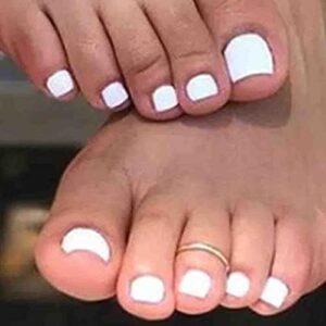 Outyua Solid Square Fake Toenails Matte Press on Toe Nails Short Acrylic False Toes Nails Cute Artificial Beach Full Cover Toenail White for Women and Girls 24Pcs (White)