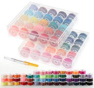 ilauke 50pcs bobbins sewing thread with case, sizea class15 prewound sewing bobbins for sewing machine, 50colors polyester sewing threads compatible for brother/singer/babylock/janome machine